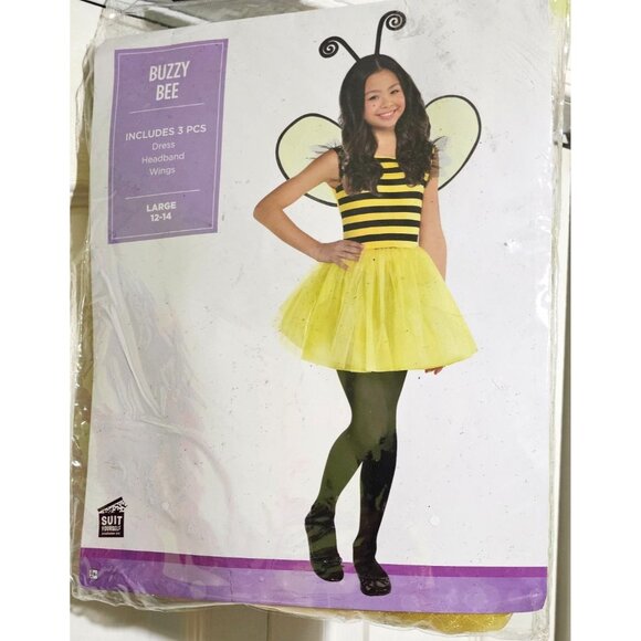Bumblebee Costume Dress Wings Antennae Headband Buzzy Bee Halloween Girls LG - Picture 2 of 5